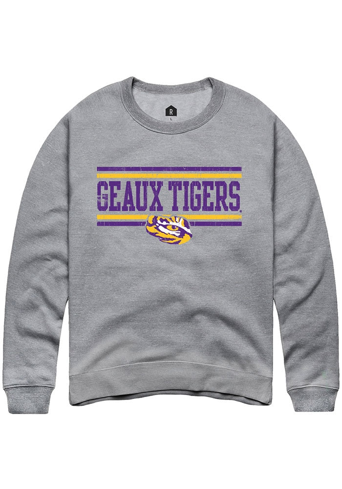 LSU Tigers Mens Grey Chant Bars Long Sleeve Crew Sweatshirt