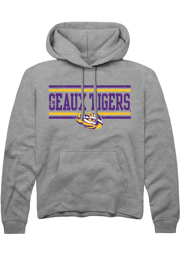 LSU Tigers Mens Grey Chant Bars Long Sleeve Hoodie