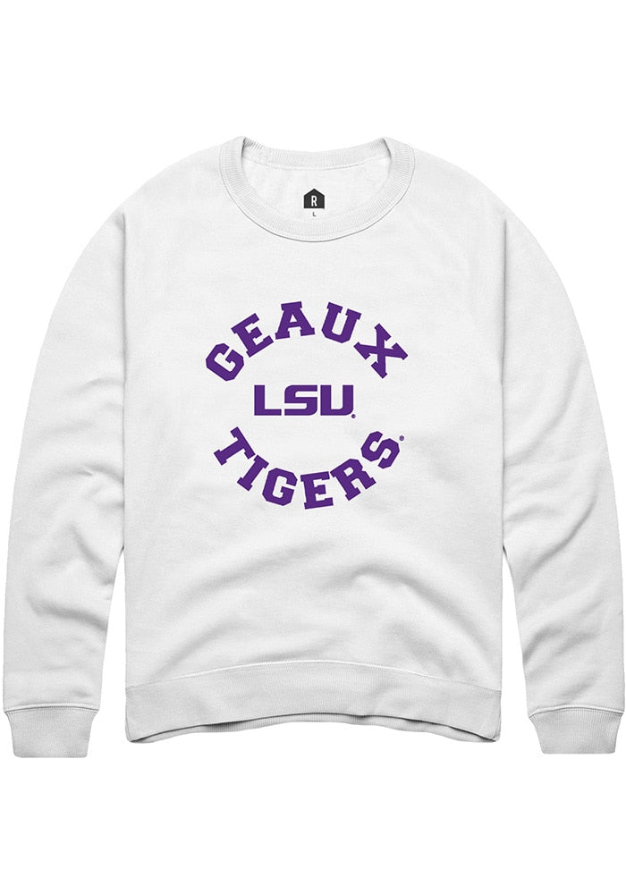LSU Tigers Mens White Circle Long Sleeve Crew Sweatshirt
