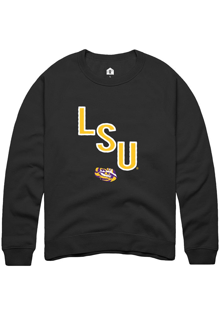 LSU Tigers Mens Black Diagonal Long Sleeve Crew Sweatshirt