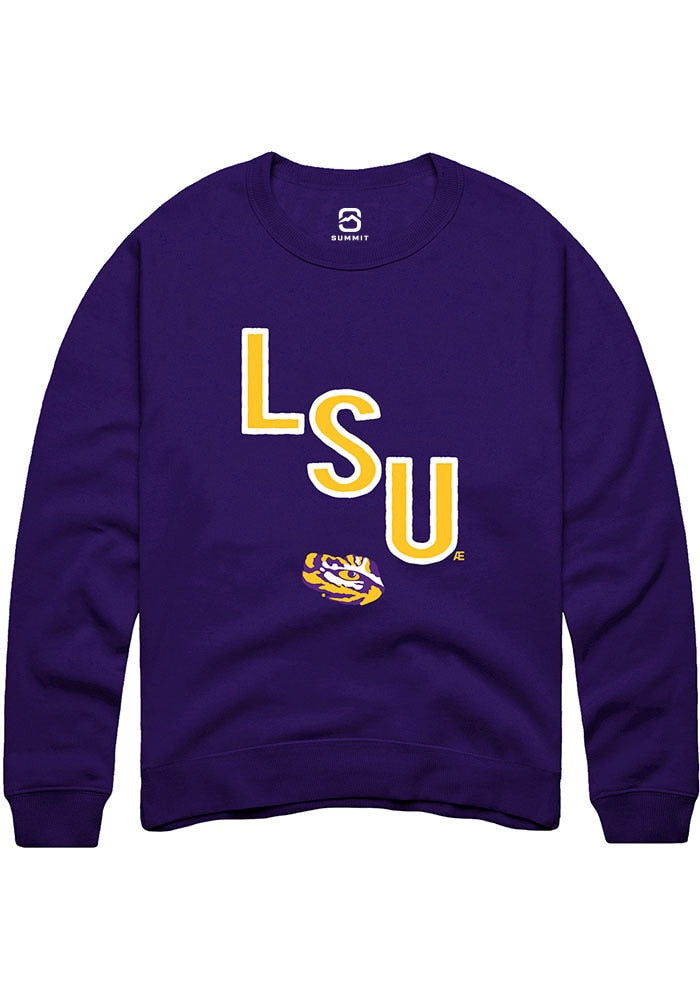 LSU Tigers Mens Purple Diagonal Long Sleeve Crew Sweatshirt