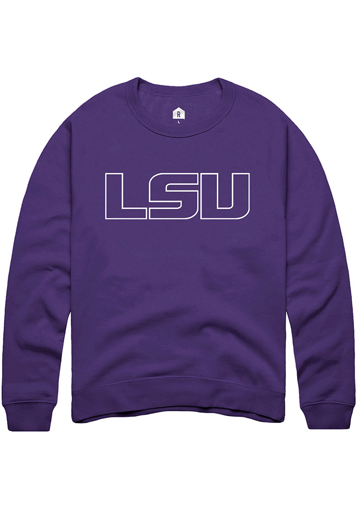 LSU Tigers Mens Purple Outlined Primary Logo Long Sleeve Crew Sweatshirt