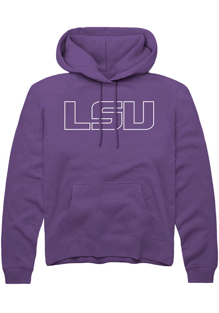 LSU Tigers Mens Purple Outlined Primary Logo Long Sleeve Hoodie