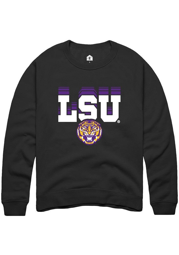 LSU Tigers Mens Black Repeat Long Sleeve Crew Sweatshirt