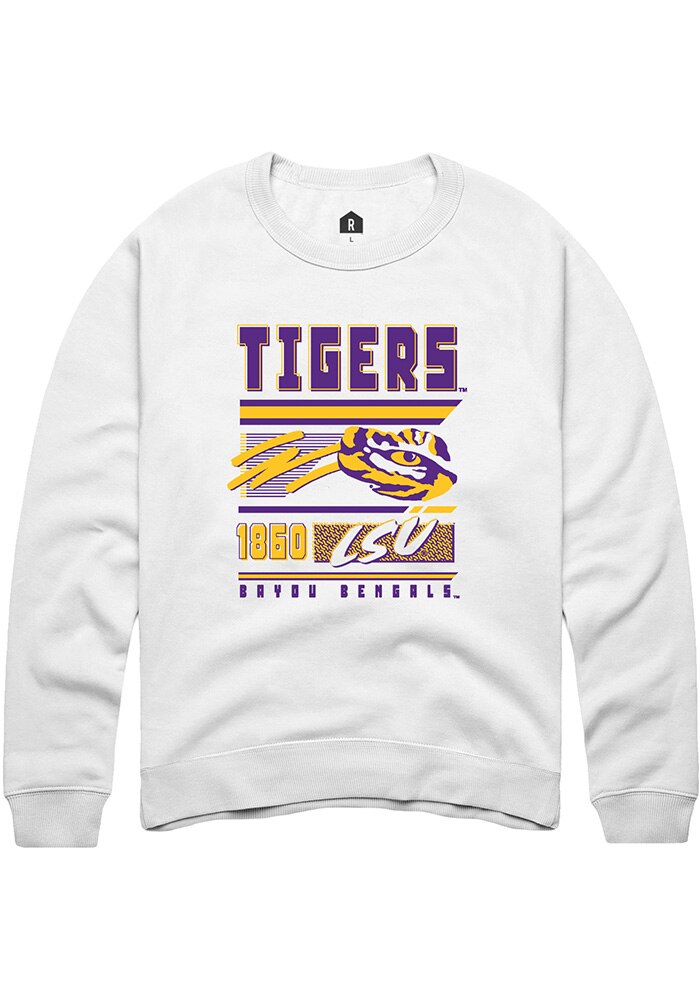 LSU Tigers Mens White Retro Long Sleeve Crew Sweatshirt