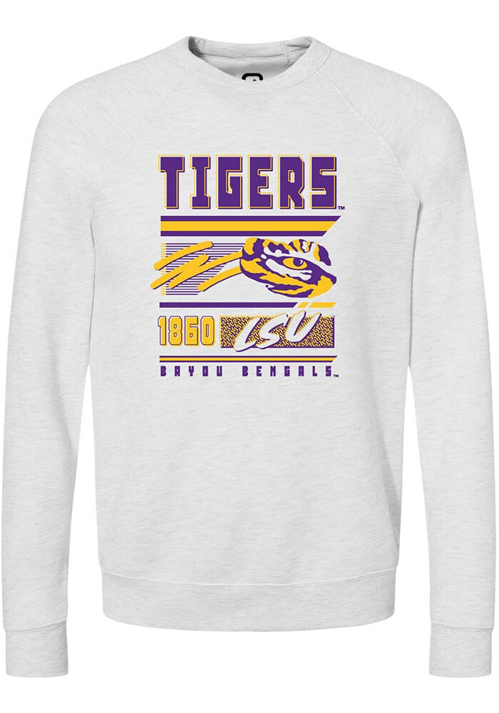 LSU Tigers Mens Ash Retro Long Sleeve Crew Sweatshirt
