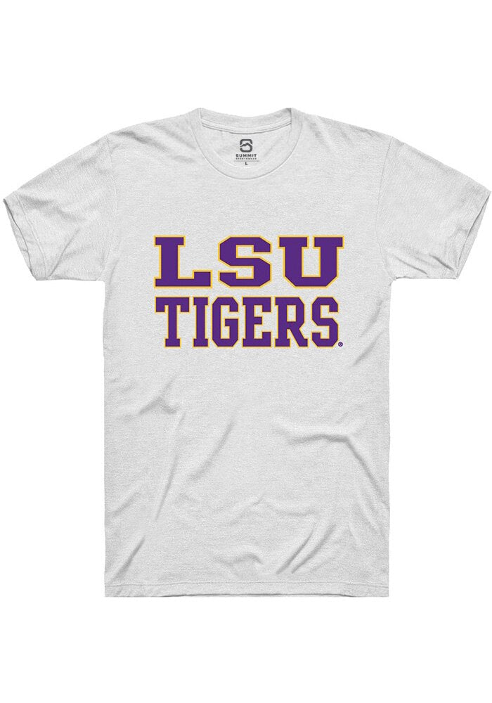 LSU Tigers White Straight Block Short Sleeve T-Shirt