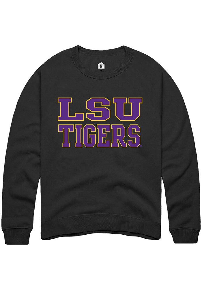 LSU Tigers Mens Black Straight Block Long Sleeve Crew Sweatshirt