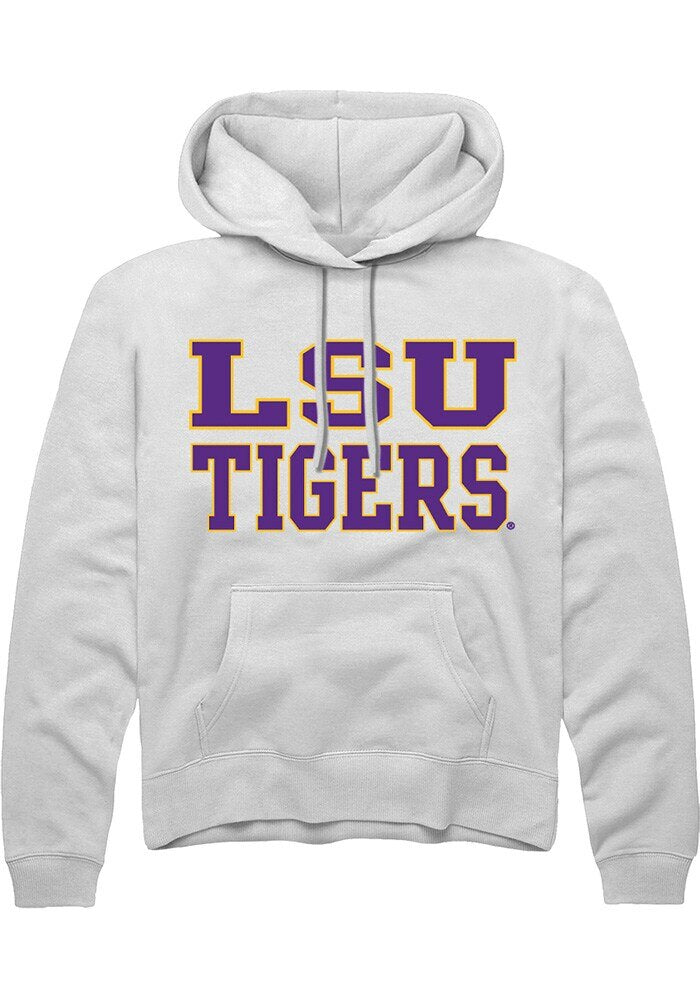 LSU Tigers Mens White Straight Block Long Sleeve Hoodie