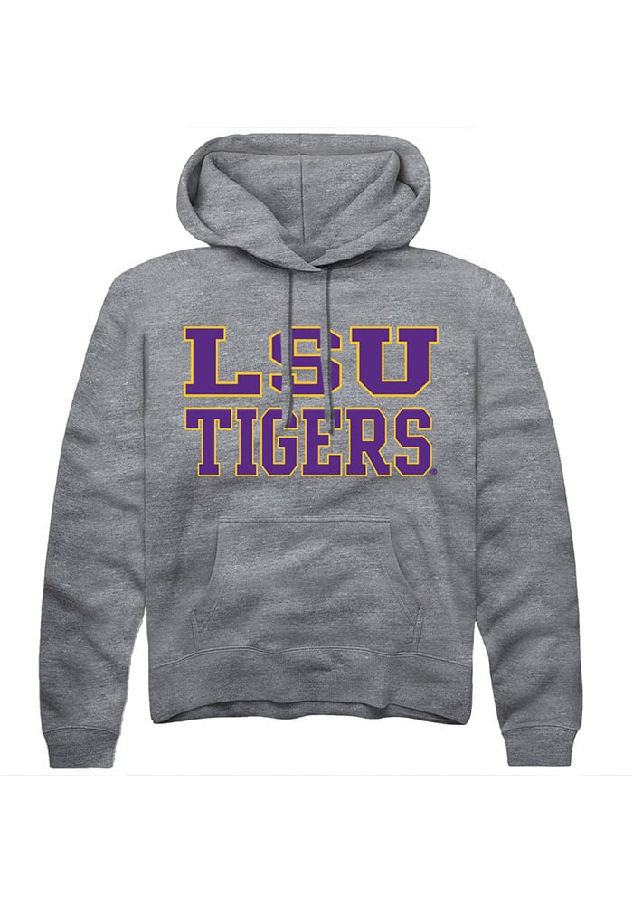 LSU Tigers Mens Grey Straight Block Long Sleeve Hoodie