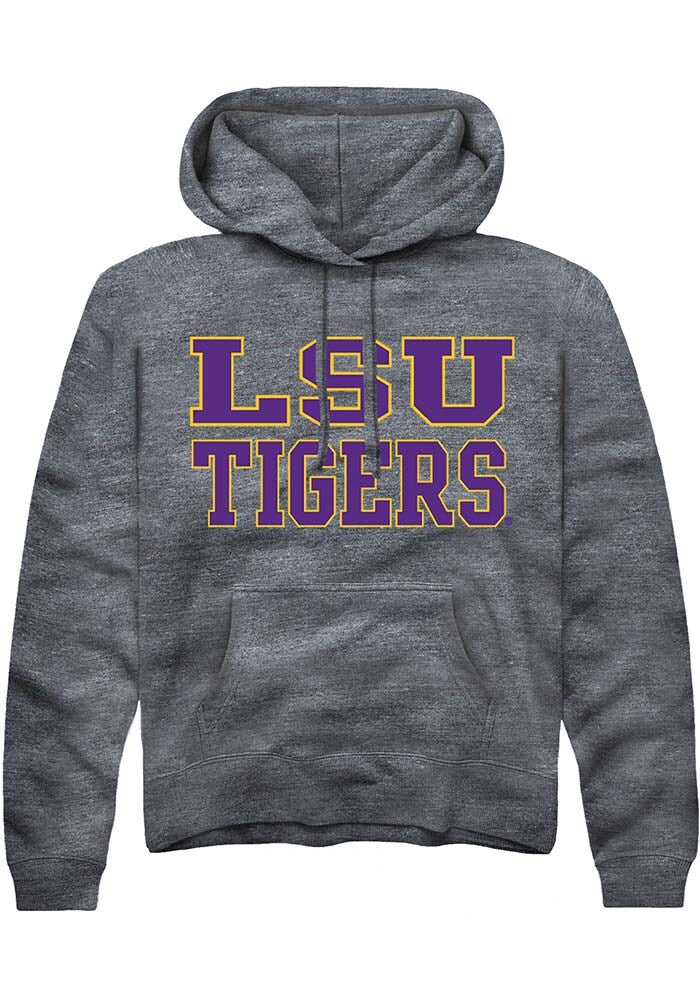LSU Tigers Mens Charcoal Straight Block Long Sleeve Hoodie