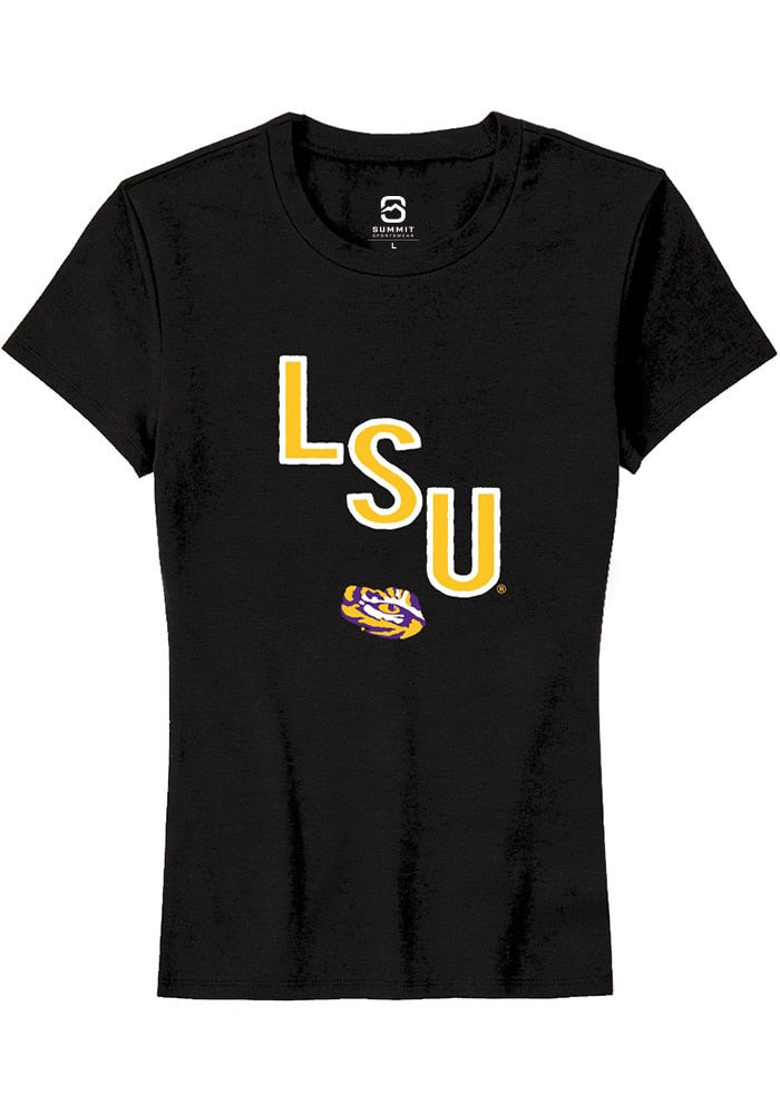 LSU Tigers Womens Black Diagonal Short Sleeve T-Shirt