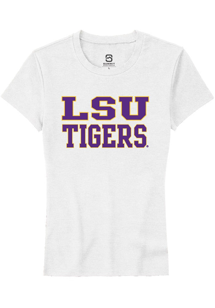 LSU Tigers Womens White Straight Block Short Sleeve T-Shirt