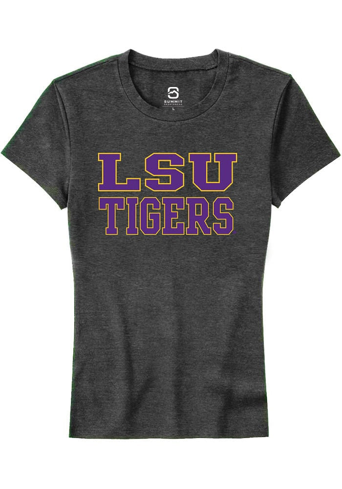 LSU Tigers Womens Charcoal Straight Block Short Sleeve T-Shirt