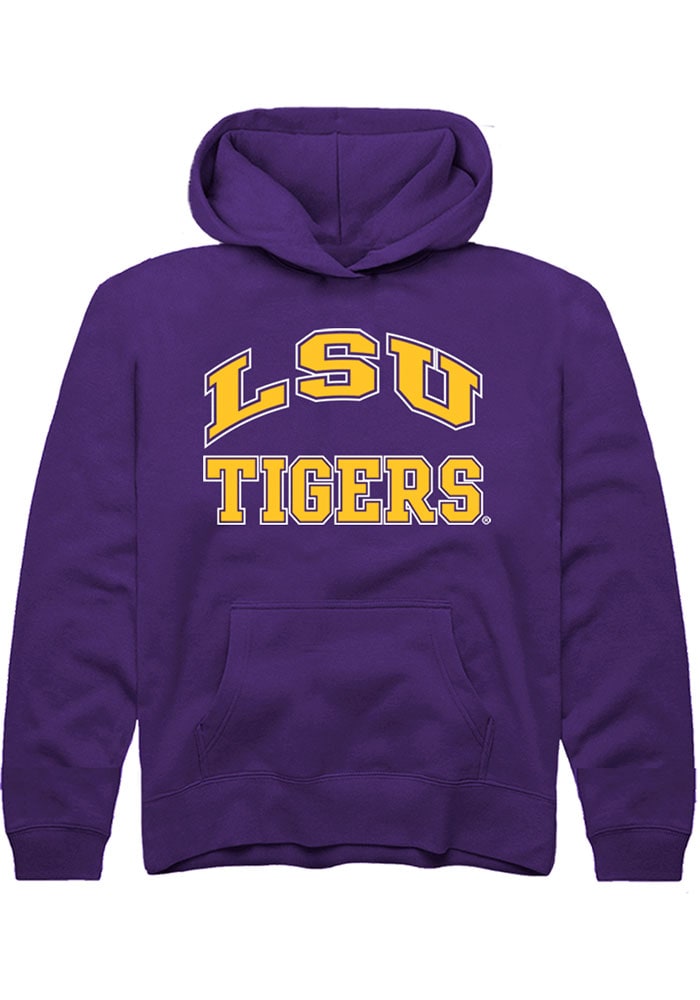 LSU Tigers Youth Purple Arch Stack Long Sleeve Hoodie