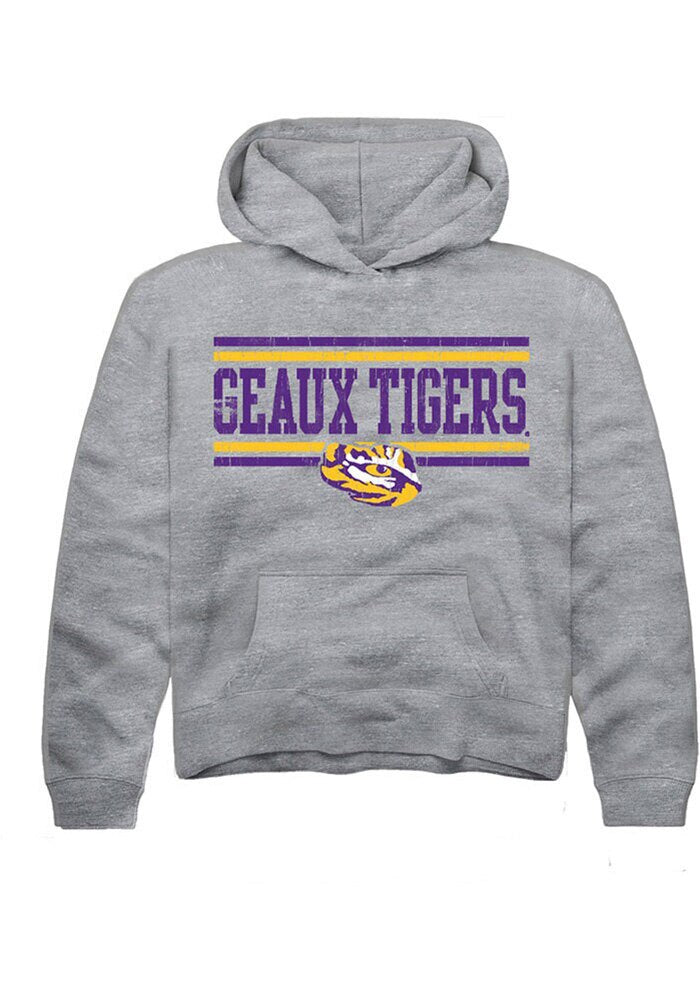 LSU Tigers Youth Grey Chant Bars Long Sleeve Hoodie