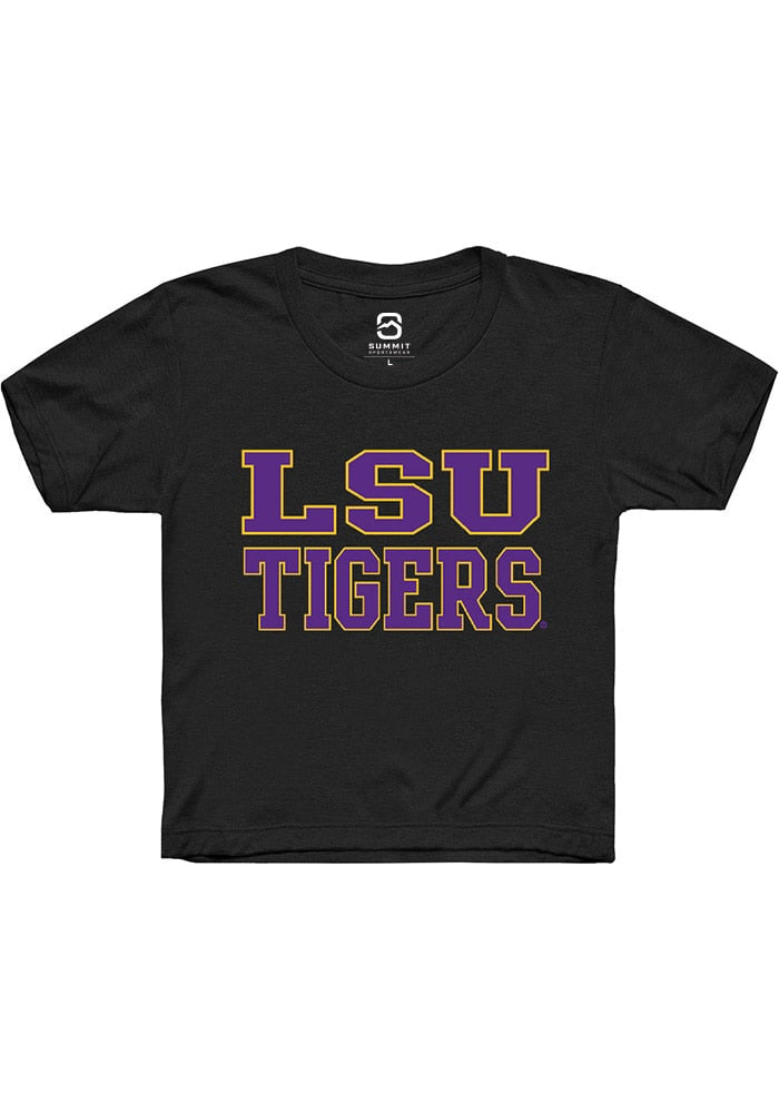 LSU Tigers Youth Black Straight Block Short Sleeve T-Shirt