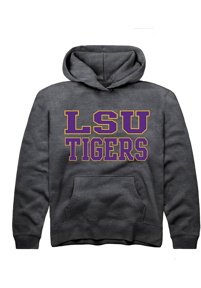 LSU Tigers Youth Charcoal Straight Block Long Sleeve Hoodie