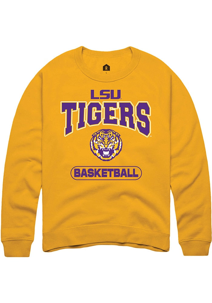 LSU Tigers Mens Gold Basketball Long Sleeve Crew Sweatshirt