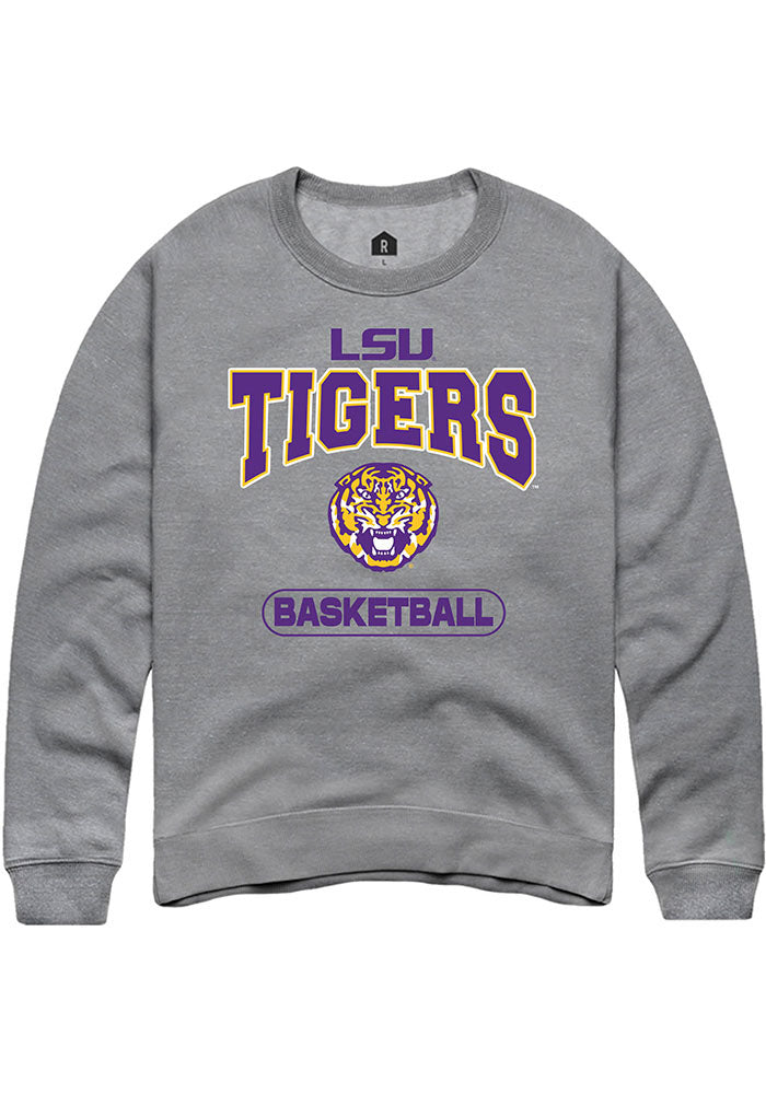 LSU Tigers Mens Grey Basketball Long Sleeve Crew Sweatshirt