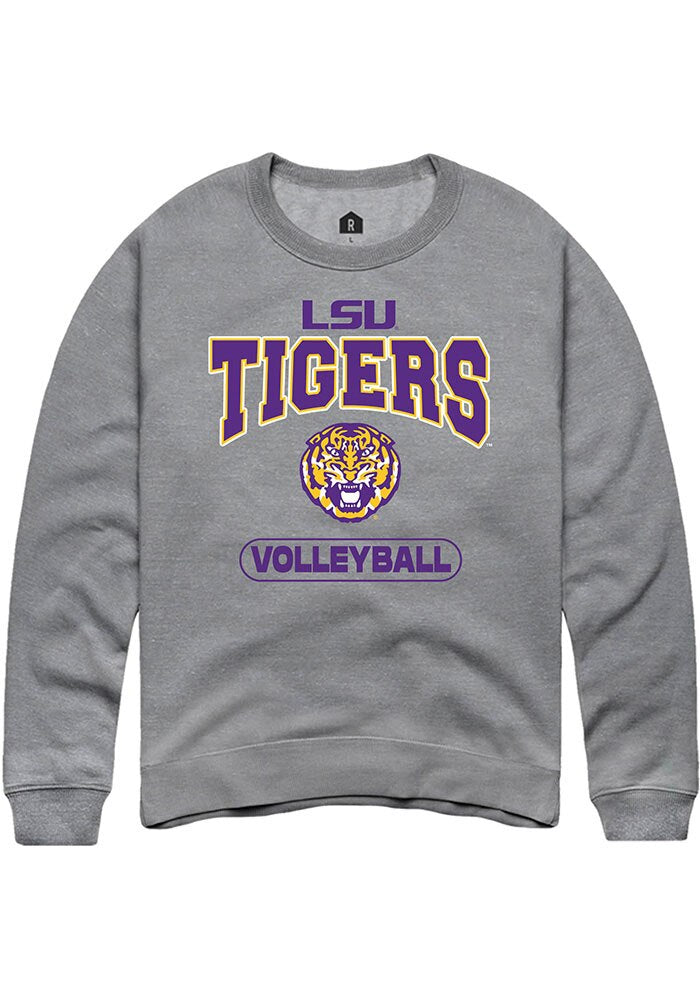 LSU Tigers Mens Grey Volleyball Long Sleeve Crew Sweatshirt
