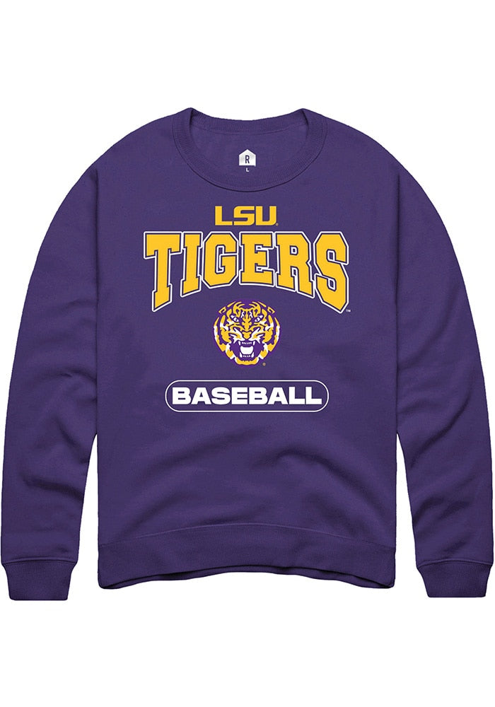 LSU Tigers Mens Purple Baseball Long Sleeve Crew Sweatshirt