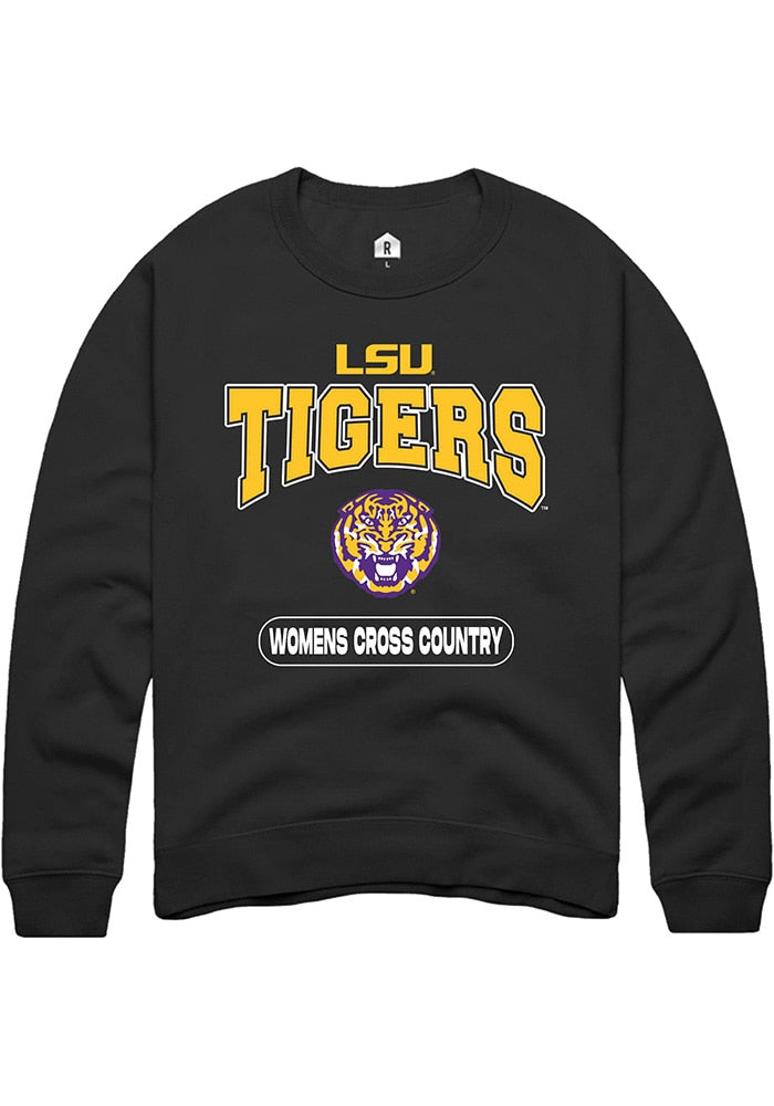 LSU Tigers Mens Black Womens Cross Country Long Sleeve Crew Sweatshirt