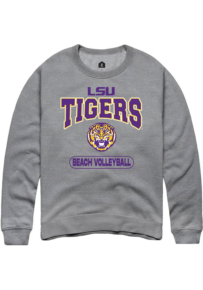 LSU Tigers Mens Grey Beach Volleyball Long Sleeve Crew Sweatshirt