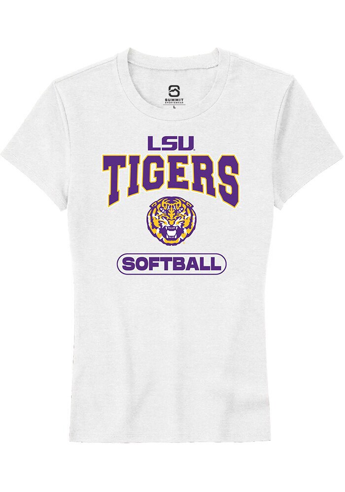 LSU Tigers Womens White Softball Short Sleeve T-Shirt
