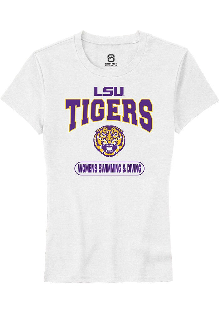 LSU Tigers Womens White Womens Swimming & Diving Short Sleeve T-Shirt