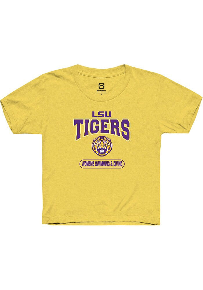 LSU Tigers Youth Yellow Womens Swimming & Diving Short Sleeve T-Shirt