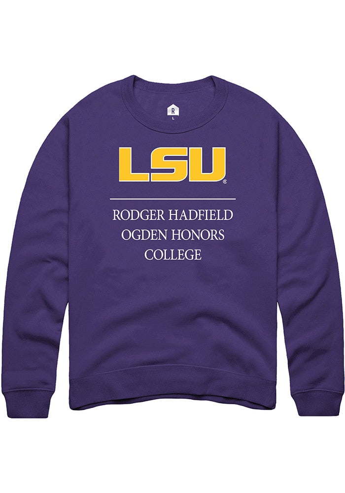 LSU Tigers Mens Purple Rodger Hadfield Ogden Honors College Long Sleeve Crew Sweatshirt