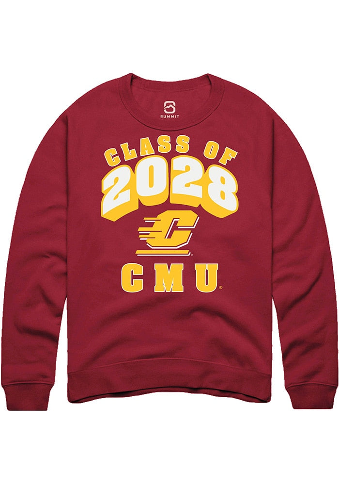 Central Michigan Chippewas Mens Maroon Class of 2028 Long Sleeve Crew Sweatshirt