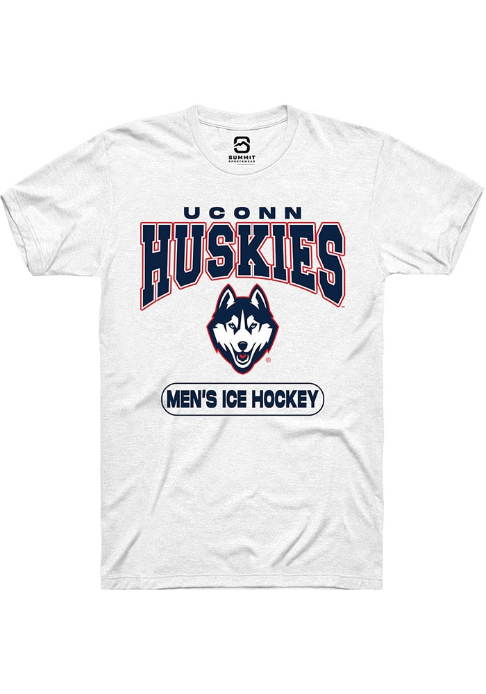 UConn Huskies Unisex Mens Ice Hockey White Short Sleeve T-Shirt