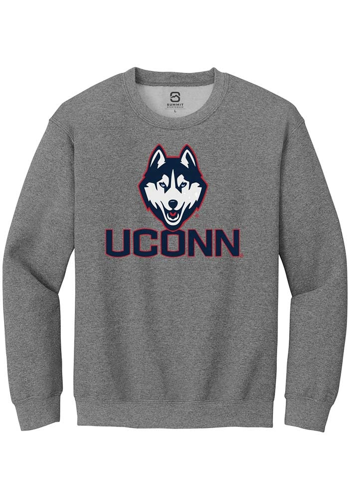UConn Huskies Unisex Primary Logo Heather Graphite Crew Sweatshirt