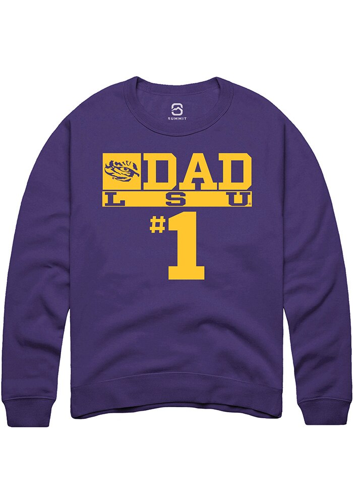 LSU Tigers Mens Purple No 1 Dad Long Sleeve Crew Sweatshirt