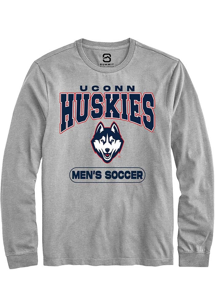 UConn Huskies Unisex Mens Soccer Heather Grey Long Sleeve T-Shirt