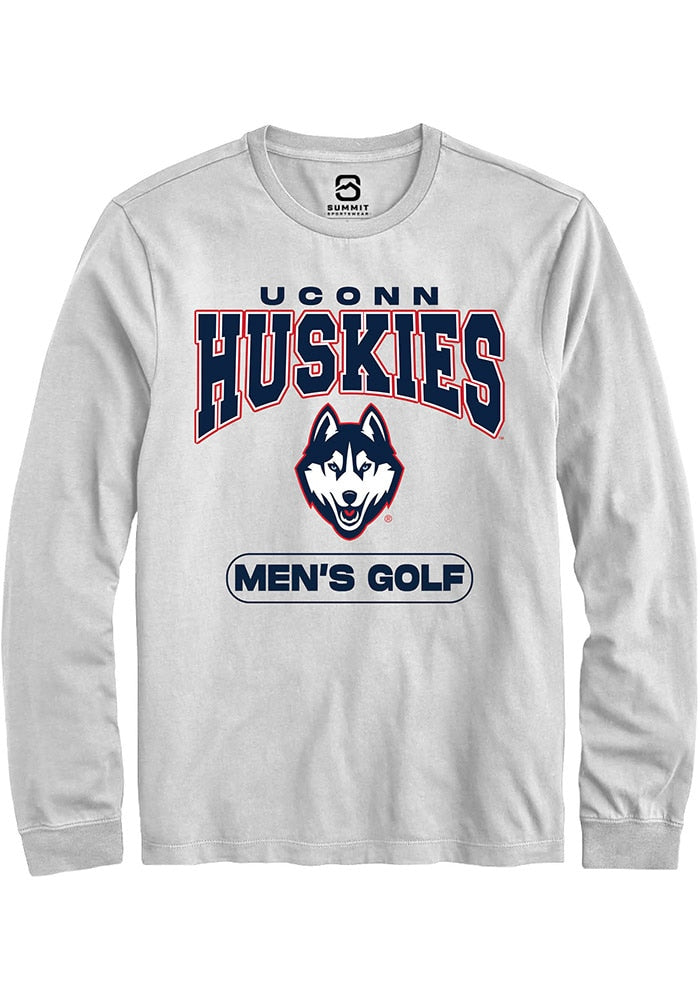 UConn Huskies Unisex Mens Golf White Long Sleeve T-Shirt