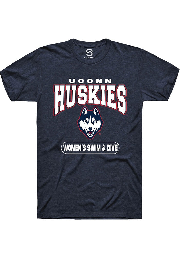 UConn Huskies Unisex Womens Swim and Dive Heather Navy Short Sleeve T-Shirt