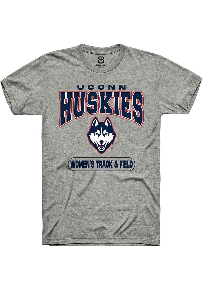 UConn Huskies Unisex Womens Track and Field Heather Grey Short Sleeve T-Shirt