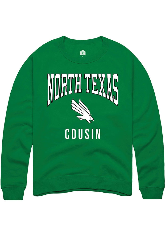 North Texas Mean Green Mens Kelly Green Cousin Long Sleeve Crew Sweatshirt