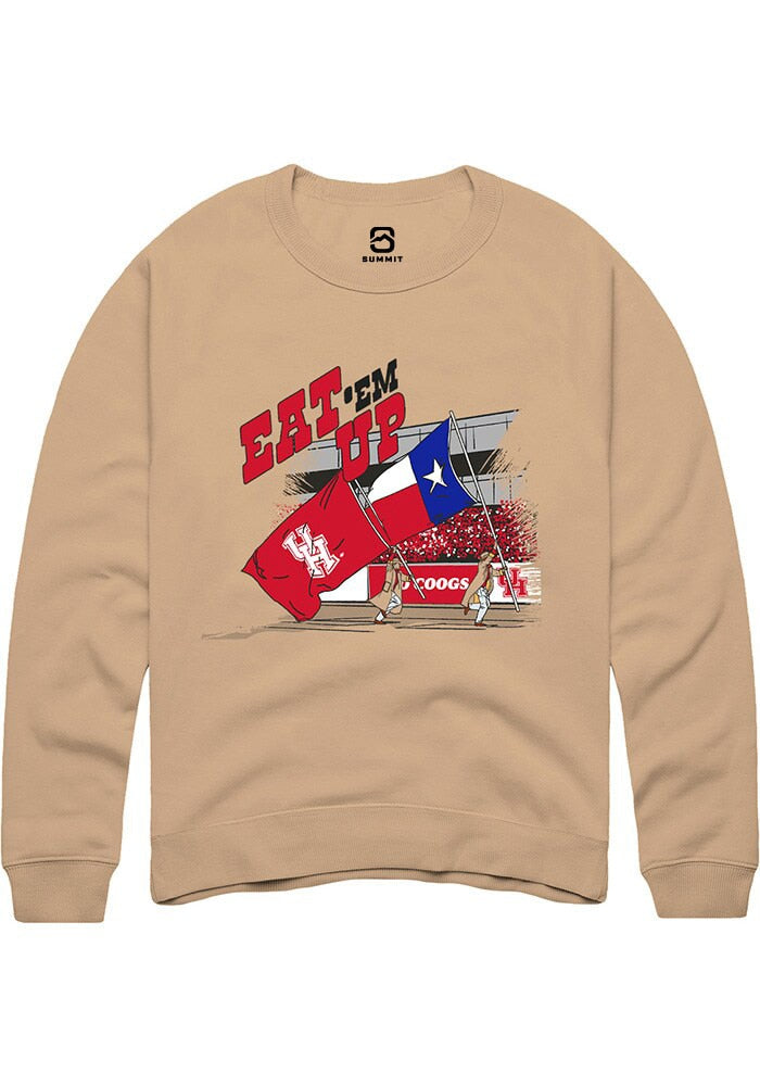 Houston Cougars Mens White Frontiersmen Flags Long Sleeve Crew Sweatshirt