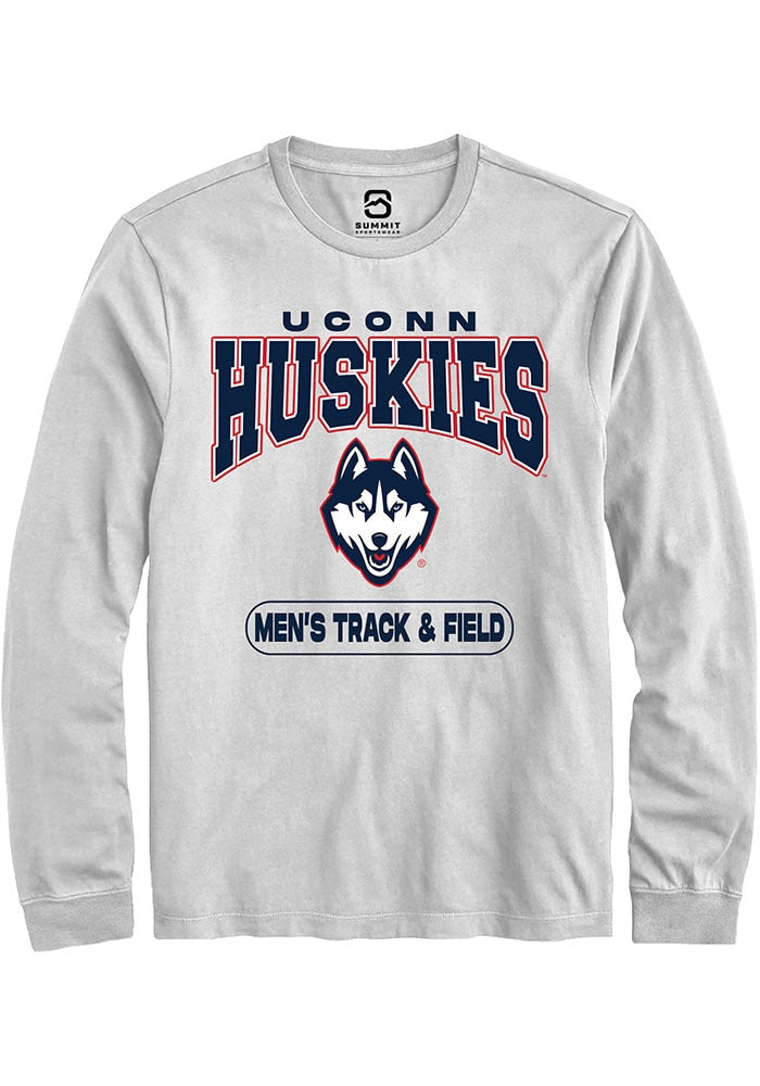 UConn Huskies Unisex Mens Track & Field White Long Sleeve T-Shirt