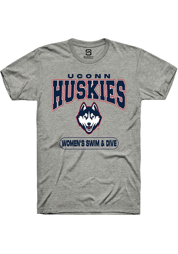 UConn Huskies Unisex Womens Swim and Dive Heather Grey Short Sleeve T-Shirt