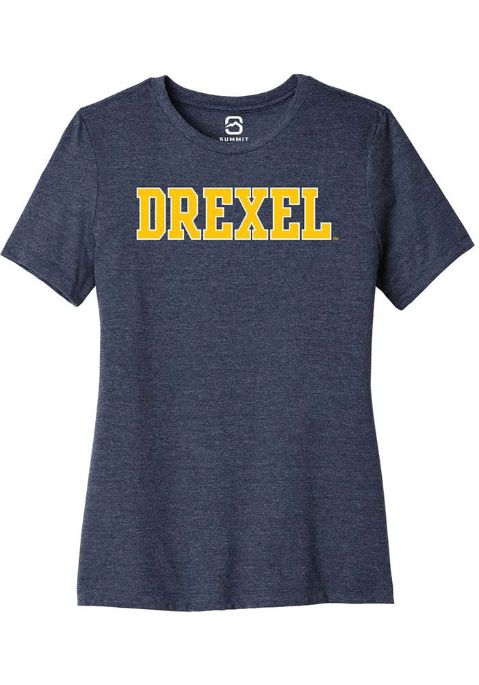 Drexel Dragons Womens Navy Blue Straight Block Short Sleeve T-Shirt