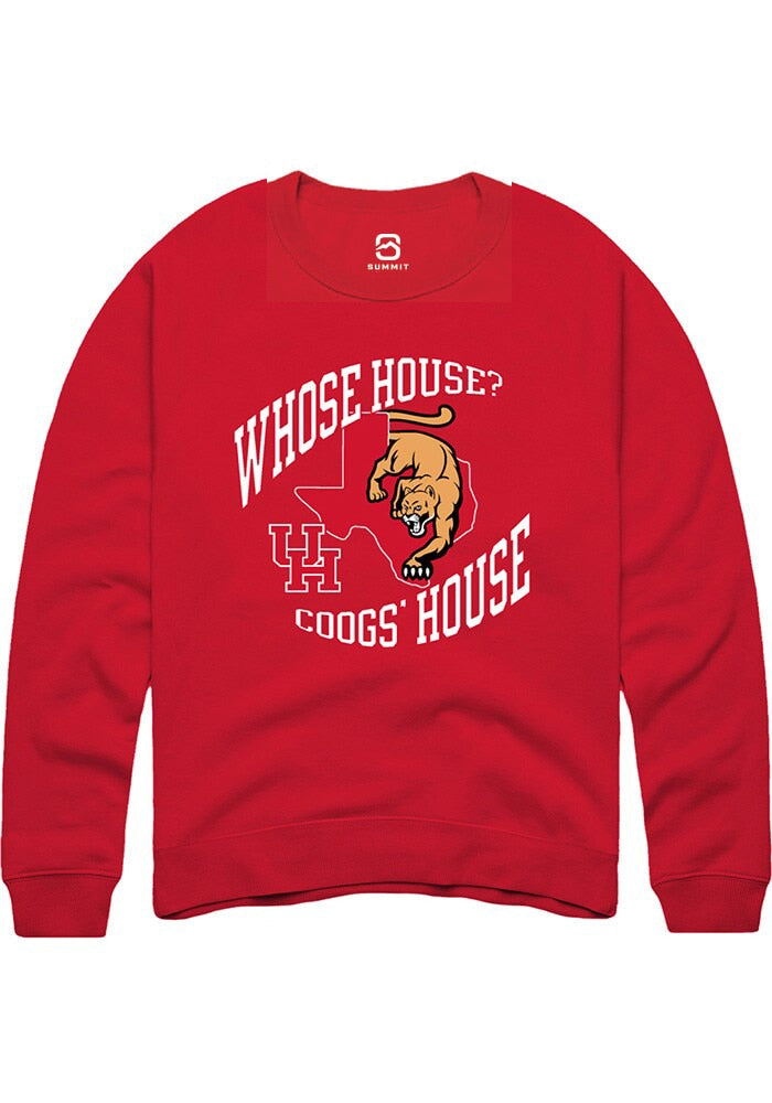 Houston Cougars Mens Red Coog's House Long Sleeve Crew Sweatshirt