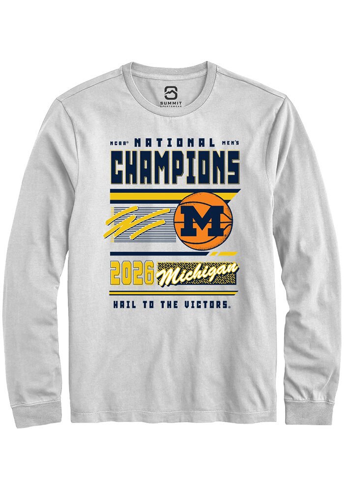 Michigan Wolverines Unisex White Mbb National Champs 2026 Magazine Long Sleeve T-Shirt