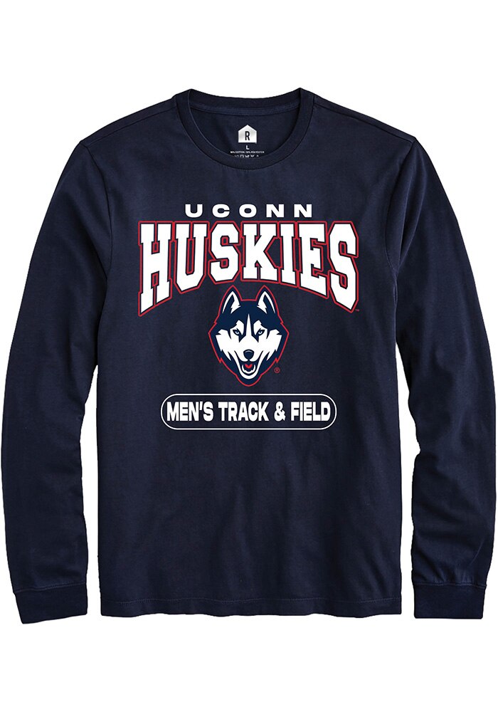 UConn Huskies Unisex Mens Track & Field Navy Long Sleeve T-Shirt