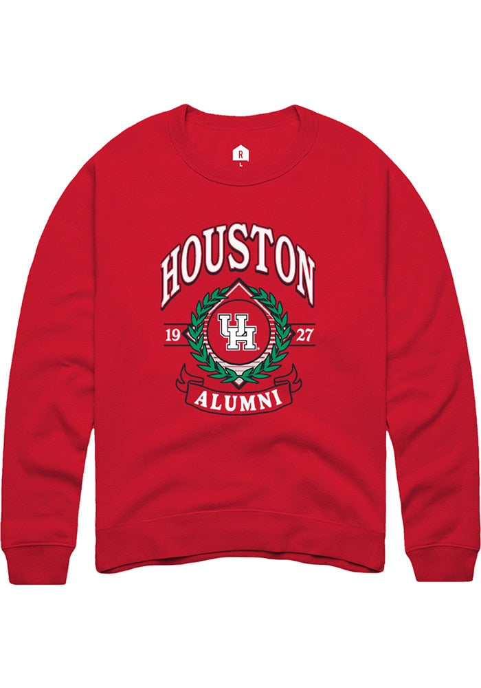 Houston Cougars Mens Red Alumni Wreath Long Sleeve Crew Sweatshirt