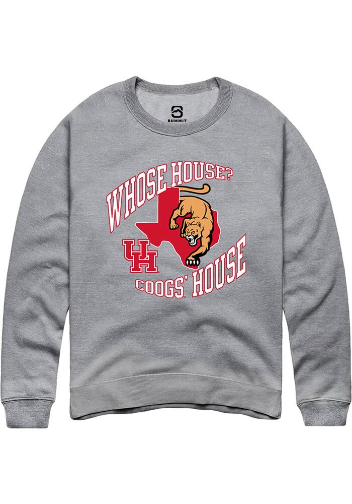 Houston Cougars Mens Grey Coog's House Long Sleeve Crew Sweatshirt